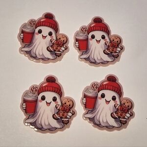 Ghost Christmas Gingerbread Acrylic Flatback Focal Bead Badge Clip Charms Beaded